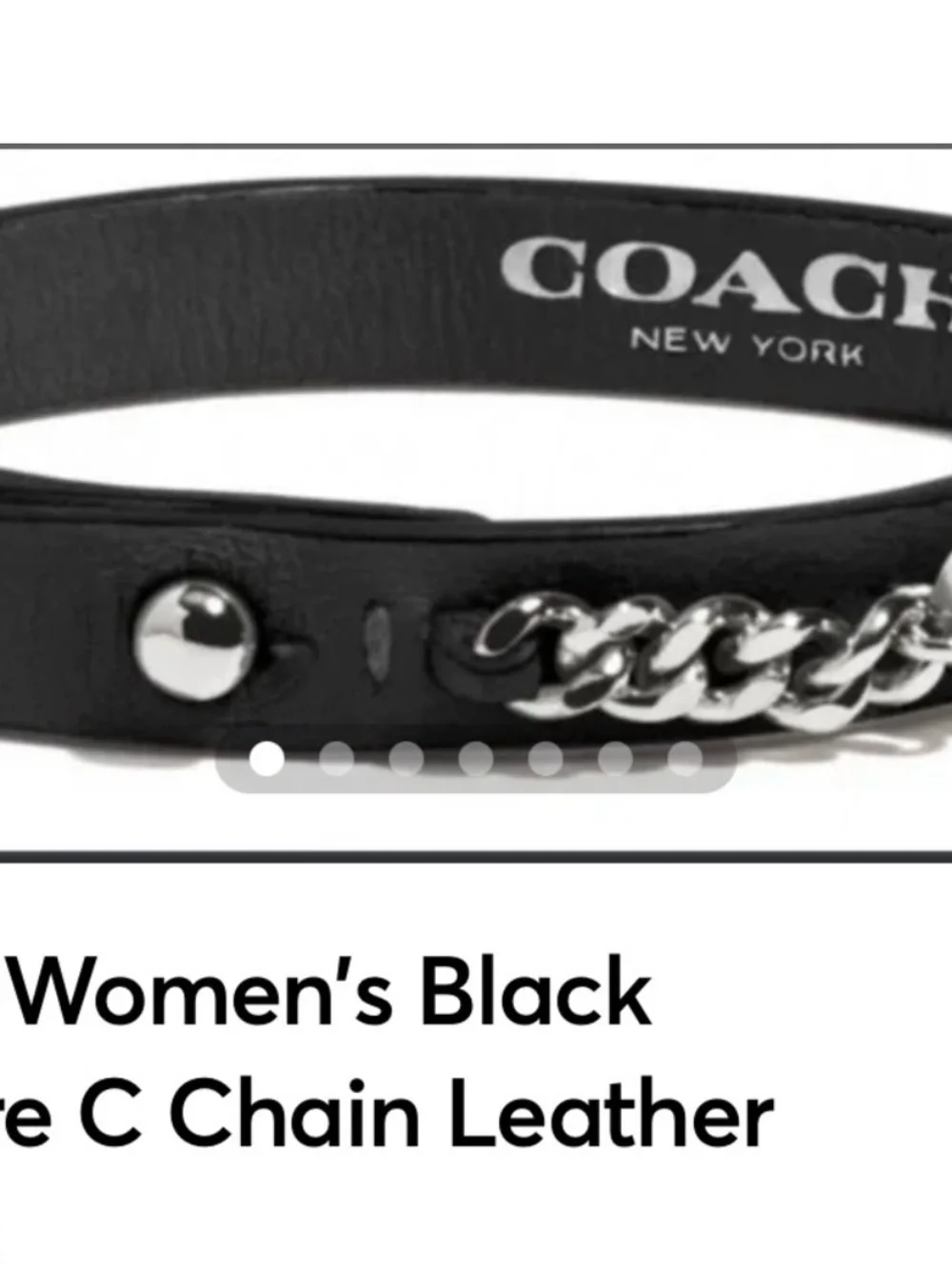 Coach Black Leather Bracelet with Silver Chain Accent